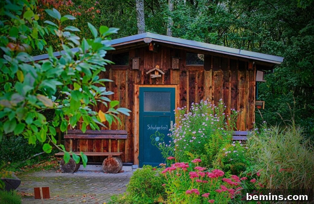 Shed with a colorful front door