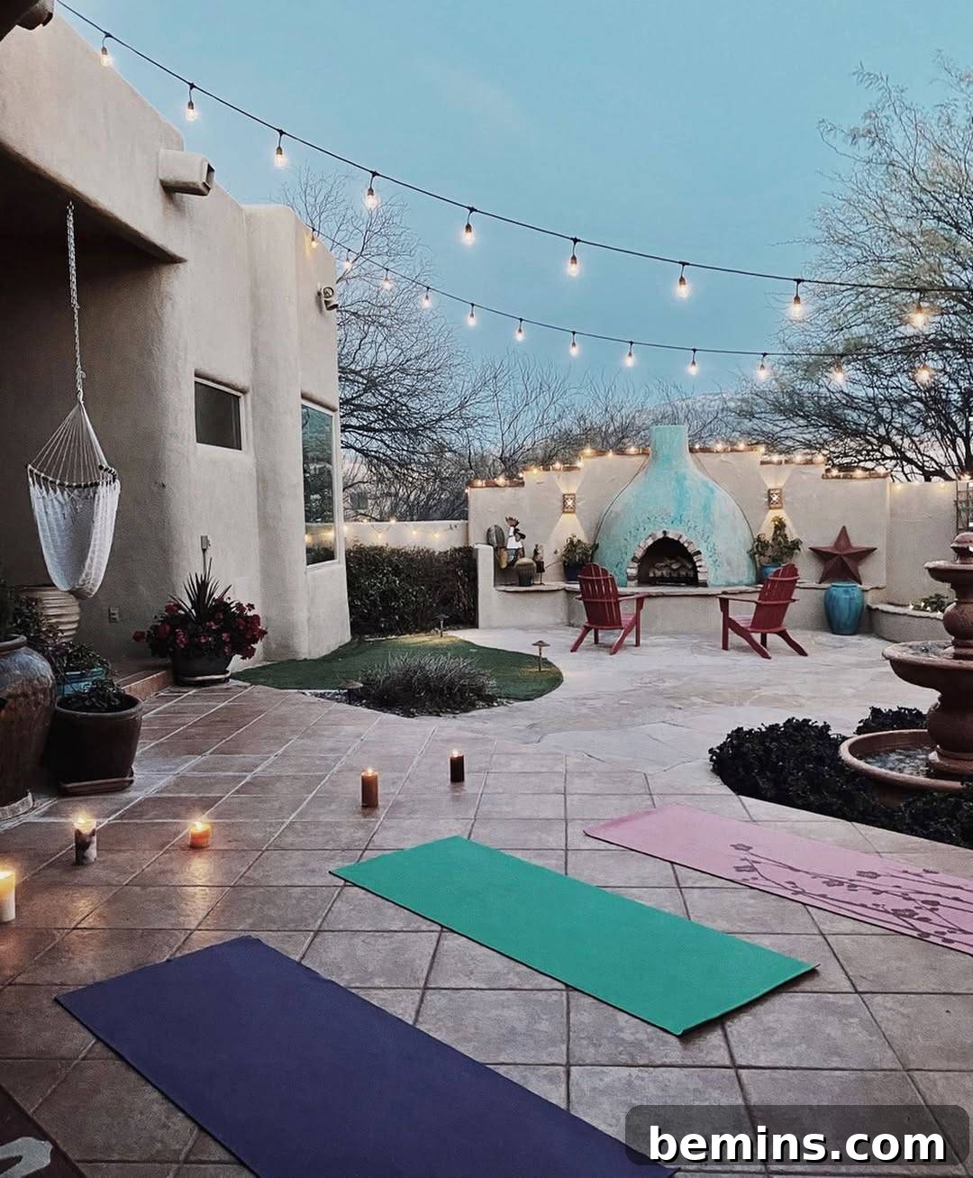 Effortless Home Oasis: Your Guide to a Summer Staycation 13 Backyard with two yoga mats and candles behind the mats