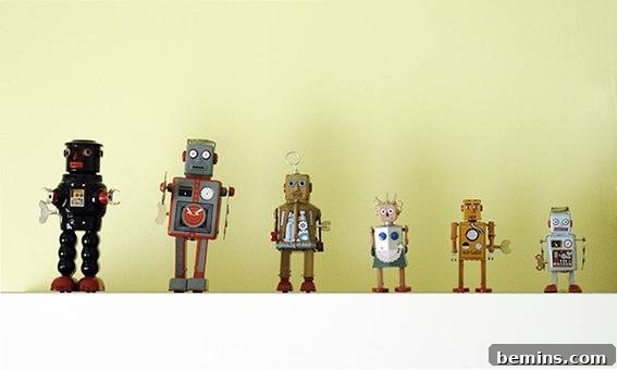 Robot Collection on Office Shelf