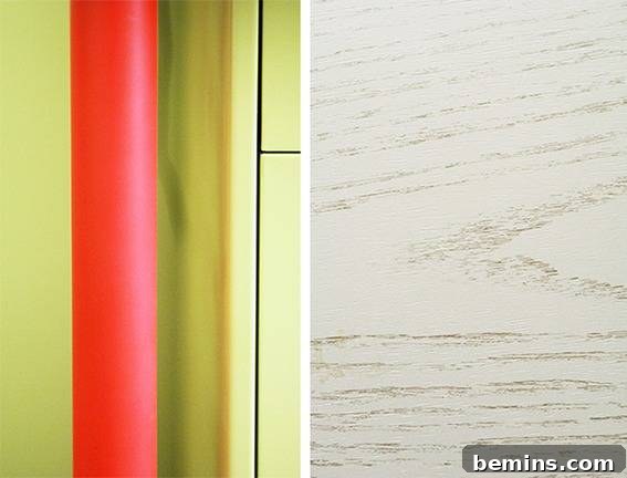 Neon Desk Legs and Wood Grain Contact Paper Detail