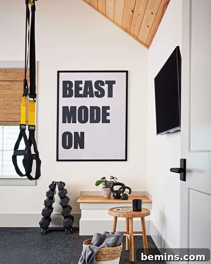 Maximizing Your Small Space: Smart Home Gym Design Ideas 5 Small home gym with motivational quote and trx