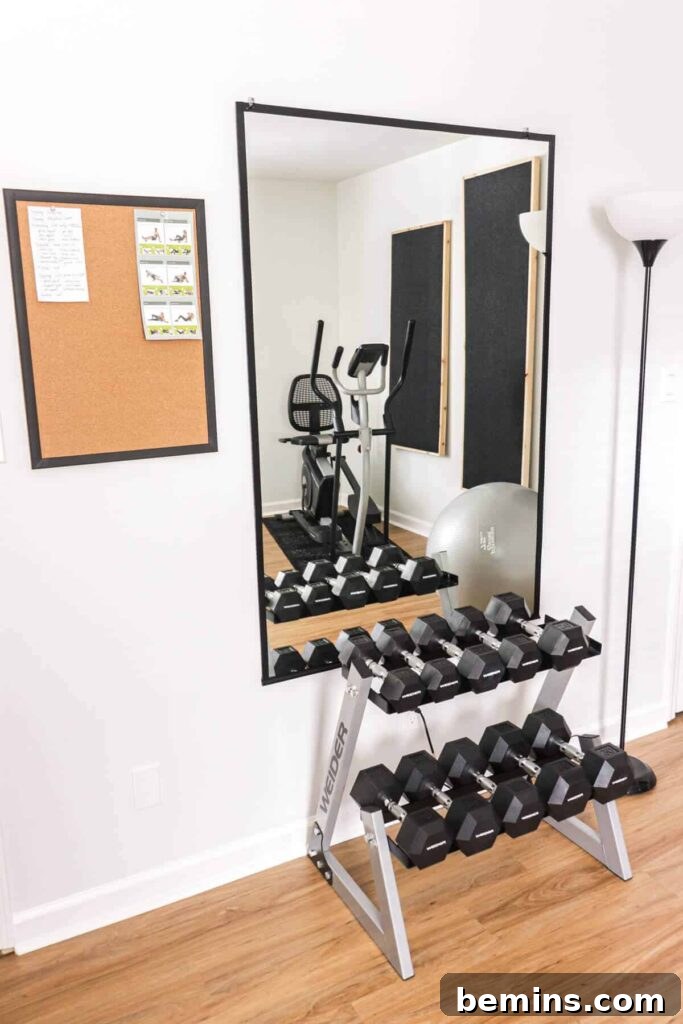 Maximizing Your Small Space: Smart Home Gym Design Ideas 7 Wall mounted mirror with dumbbells in front