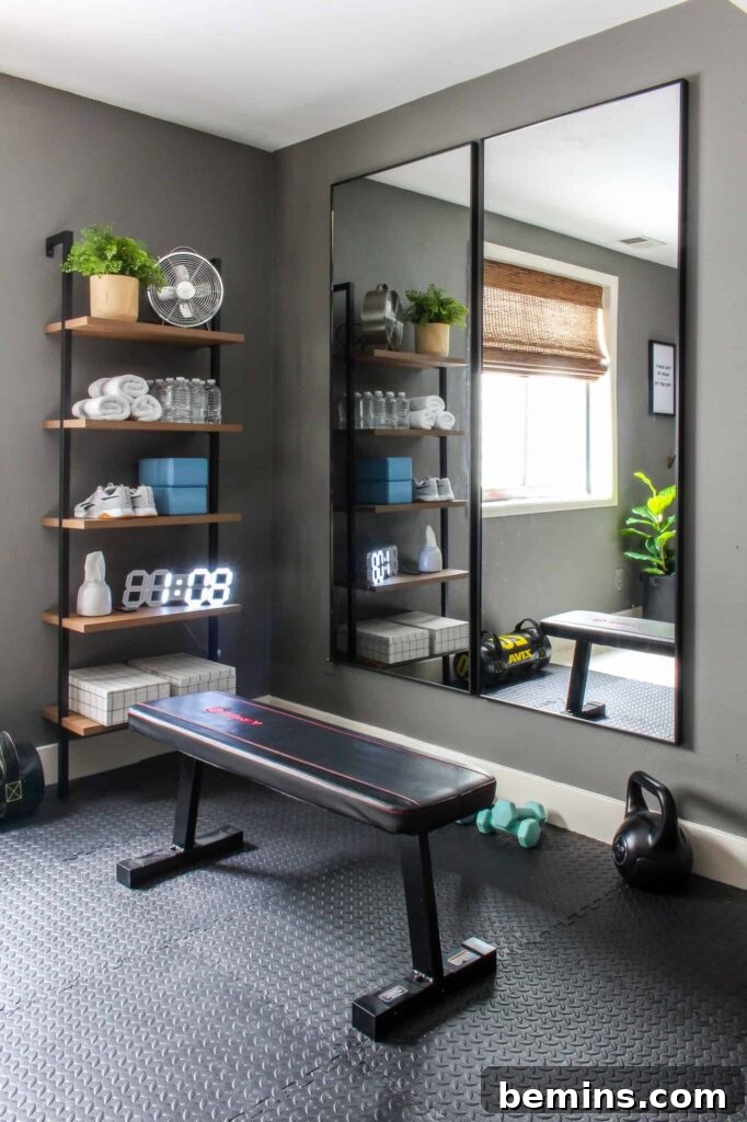 Maximizing Your Small Space: Smart Home Gym Design Ideas 10 Large mirror with workout bench