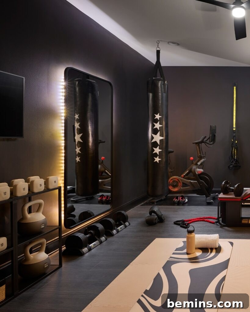 Zahmetsizce Formda Kalın: Bodrum Katı Ev Spor Salonu Fikirleri 13 Home gym with mirror and mood lighting