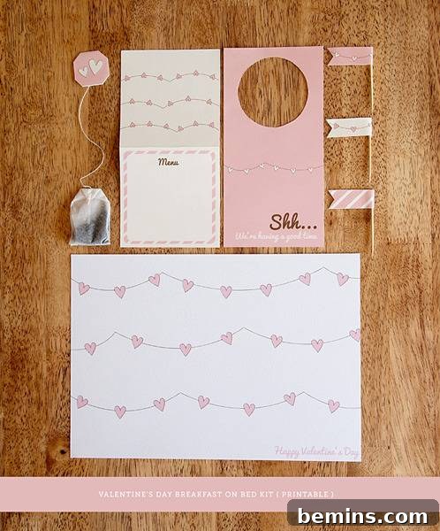 Aşkı Yazdır: 10 Ücretsiz Sevgililer Günü Baskısı 5 Pink Hearts Garland Breakfast In Bed