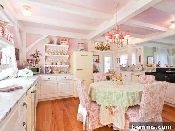 Visually Sweet: 10 Stunning Red and Pink Kitchen Designs 5 Country Style Kitchen with Pink Flower Decorations