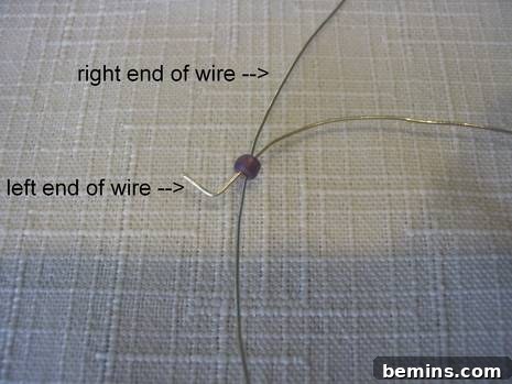 Two ends of a wire put through a purple bead.