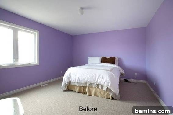 Before: Overwhelmingly Purple Basement Bedroom
