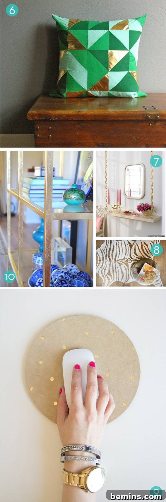 Gilded Delights: 10 DIY Gold Decor Ideas 4 DIY Gold Geometric Pillow and Suspended Shelf