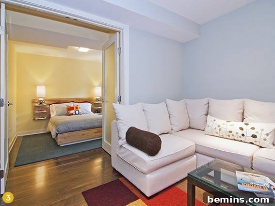 Colorful Basement Guest Room for Movie Nights