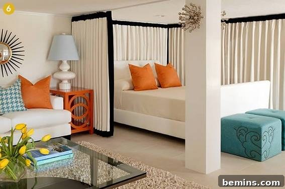 Clever Basement Pillar Integration in Bedroom Design