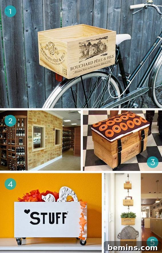 Wine crates used as wall decor and storage