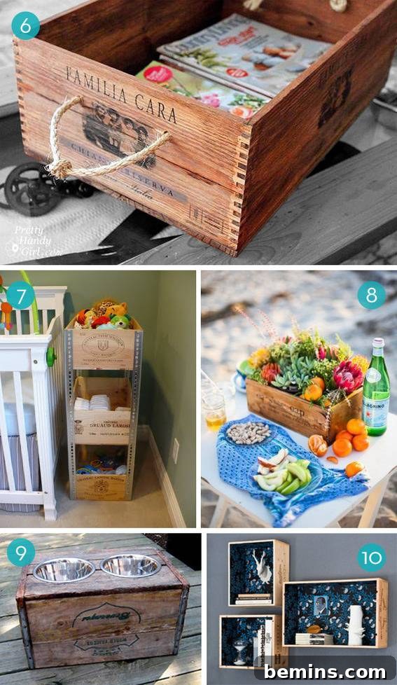 Wine crates used for shelving and storage