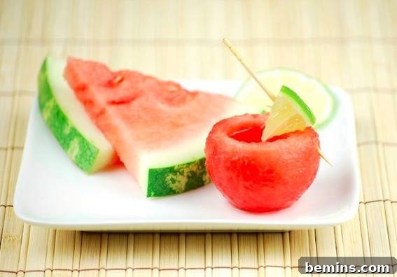 Watermelon shot glass filled with margarita