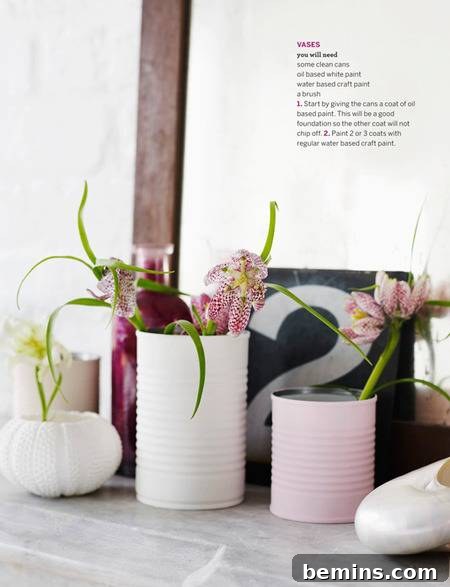 Colorful painted tin can vases