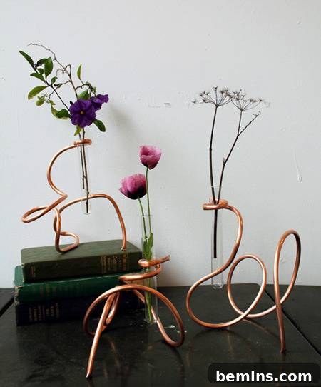 Unique sculptural copper coil vases