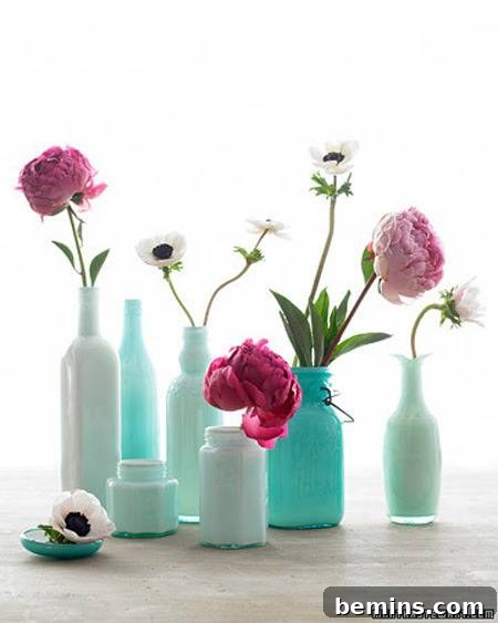 Beautiful floral arrangements in glass bottles