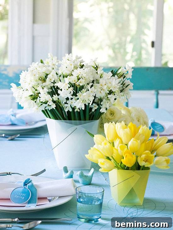 Creative spring centerpiece using take-out containers
