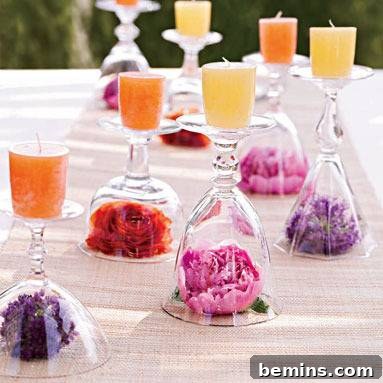 Unique spring centerpiece using inverted wine glasses