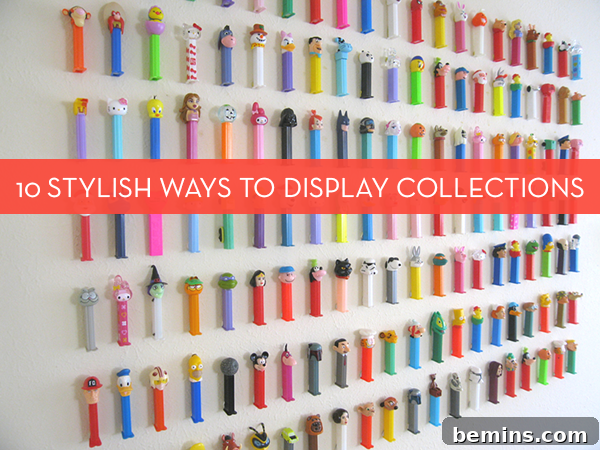 A vibrant collection of Pez dispensers artfully displayed on a wall, showcasing a fun and colorful approach to collectible display.