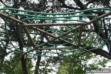 Rain machine hanging from a tree