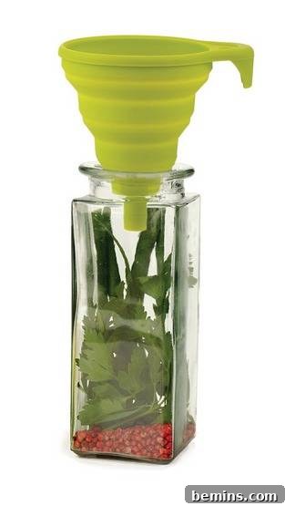 Six Kitchen Gadget Wonders for Maximizing Space 6 A Glass with a Plant Inside and a Green Funnel on Top