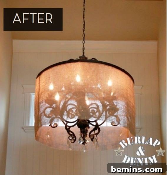 Barrel shade light lamp hanging to ceiling.