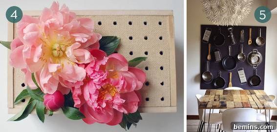 Pegboard flower centerpiece and kitchen utensil organizer