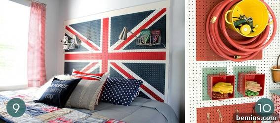 Pegboard headboard and garage storage