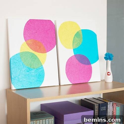 DIY Wall Decor: 10 Vibrant Art Projects to Personalize Your Space 6 Colorful tissue paper bubbles used as wall art, adding a playful touch to the room.