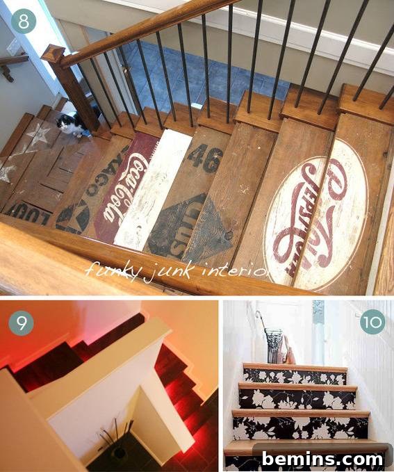 Stairway to Chic: 10 DIY Makeover Ideas for Your Stairs 6 Three staircases decorated in three different styles, including vintage.