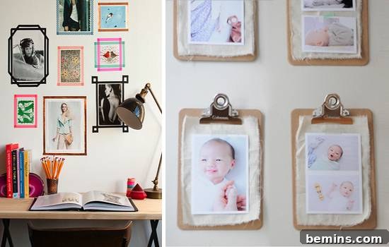 Innovative photo displays using exam pad and adhesive tape.