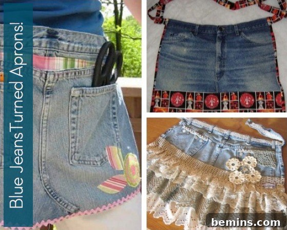 Aprons made out of blue jeans.