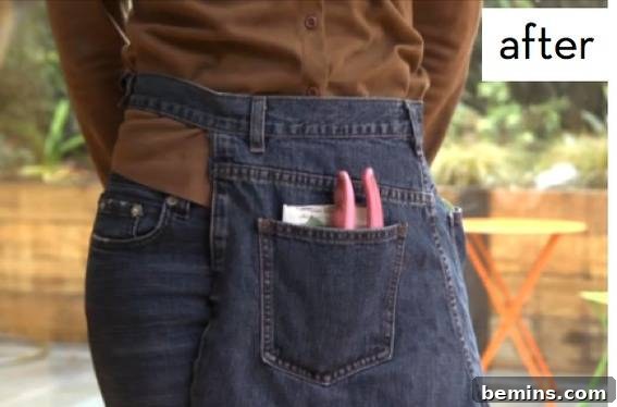Seven Shades of Denim: Upcycled Jean Aprons 9 A person is using an old pair of jeans as an apron.