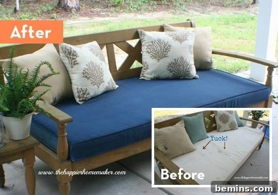 A clean daybed is on a patio.