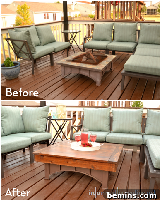 A before and after of an outdoor patio area.