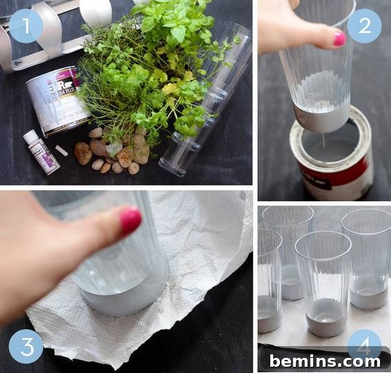 IKEA Herb Garden Hack: Grow Your Own Indoors 4 Steps involved in preparing the glasses for the herb garden.