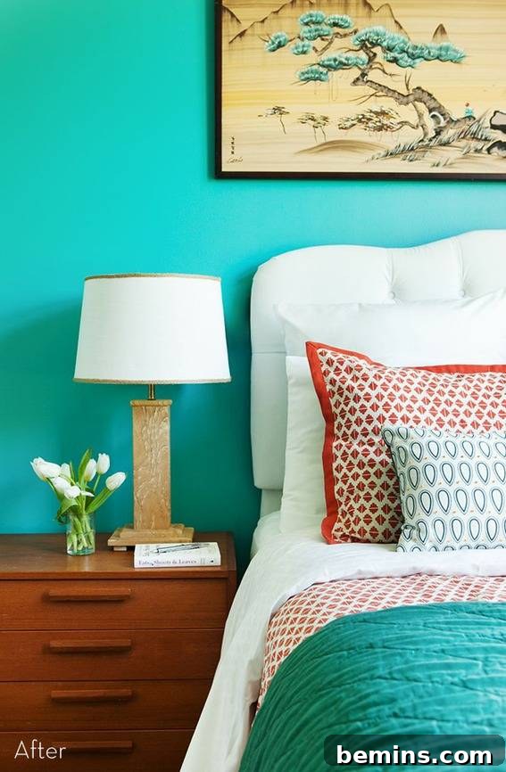 A bedside table with a plant and a lamp next to a bed, creating a soothing and comfortable environment for senior residents.