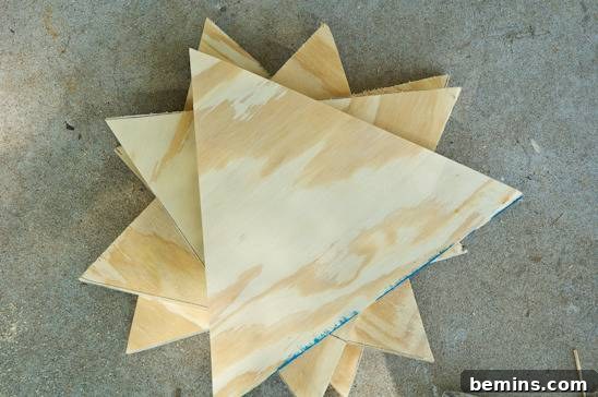 Cut triangular pieces from plywood.
