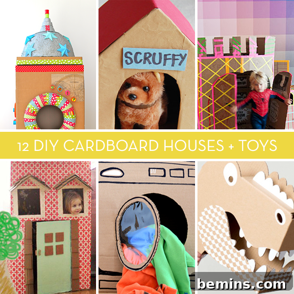 Cardboard Creations: 12 DIY Play Projects for Kids 2 Child happily engaged with a DIY cardboard house and miniature appliances.