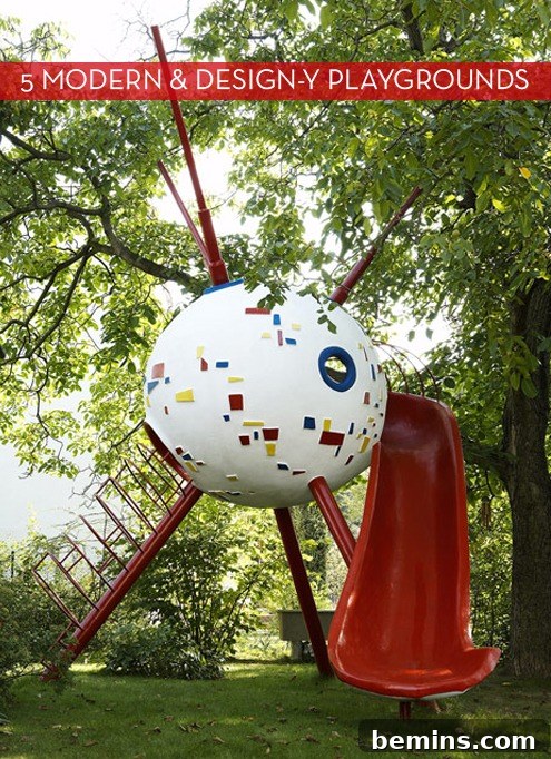Playgrounds Reimagined: 5 Modern Wonders for Kids 2 A custom piece of playground equipment featuring a slide, a staircase, and a hideout.