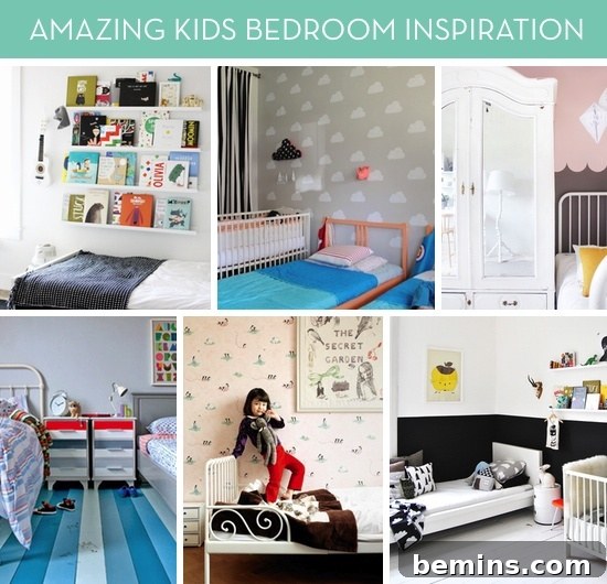 A brightly colored and organized child's room with various furniture and shelving solutions, perfect for storage and play.