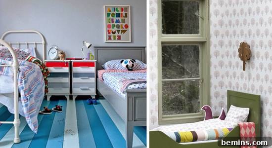 A charming room featuring twin beds in matching bedframes with classic headboards, creating a symmetrical and inviting space.