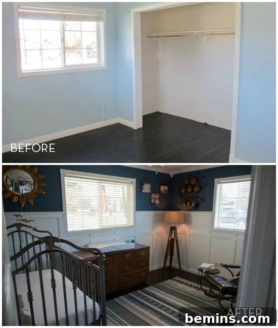 Bare room furnished as cozy nursery