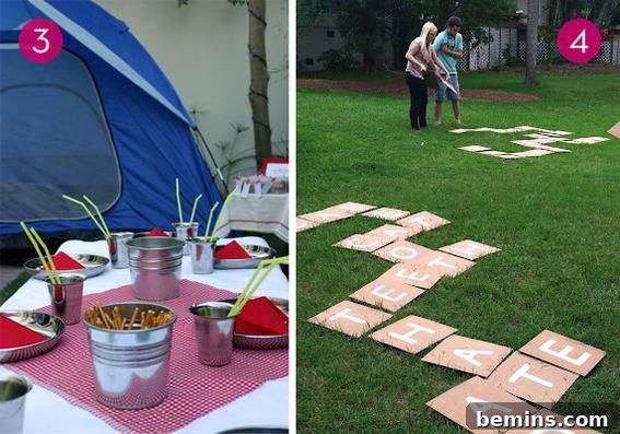 Kid-Friendly Summer Fun: 9 Ways to Beat the Heat 4 A blue tent set up in a backyard with blankets and camping accessories.