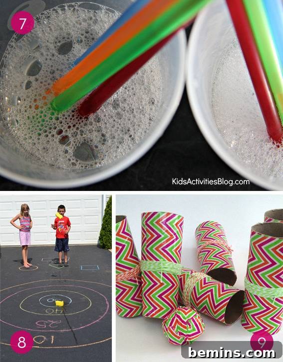 Kid-Friendly Summer Fun: 9 Ways to Beat the Heat 6 Various summer activities including bubble shooters and outdoor games.