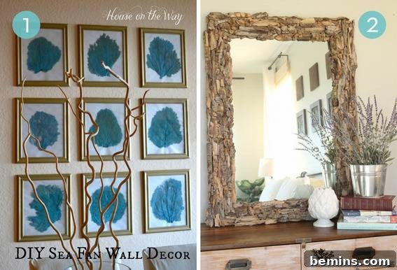 Colorful sea fan decorations adding a vibrant touch to a coastal-themed room.
