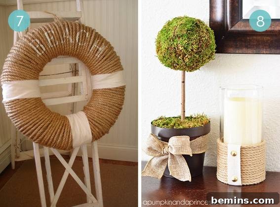 Various decorative items arranged in a home, showcasing a cohesive nautical theme.