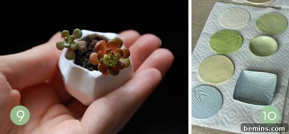 Top 10 Polymer Clay Project Ideas 7 A person is holding a small plant in a small white container.