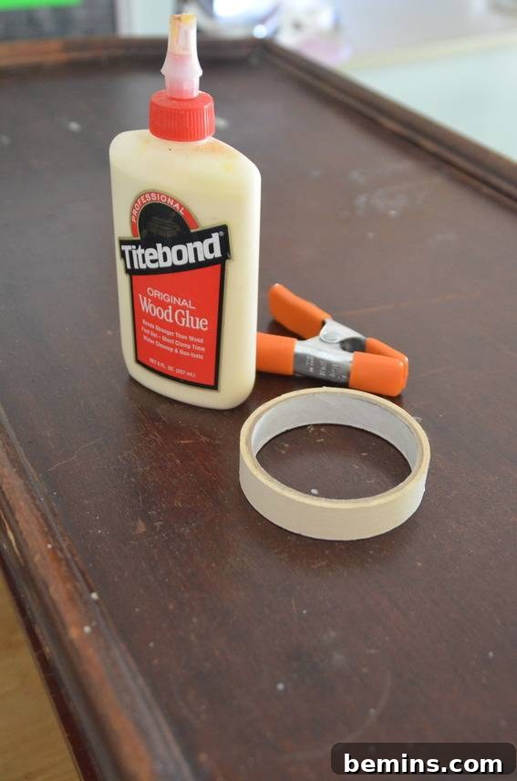 Super glue and tape used to reinforce the coffee table joints